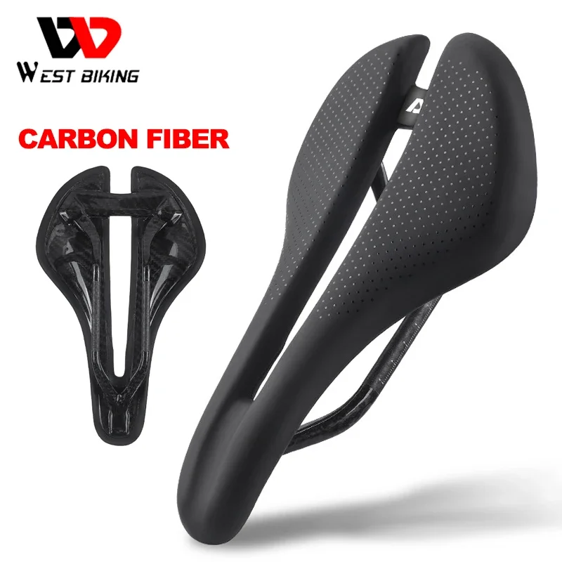 

WEST BIKING Ultralight Carbon Fiber Speed Saddle Hollow Road Bike Seat Short Nose Racing Bike Saddle Triathlon Bike Accessories