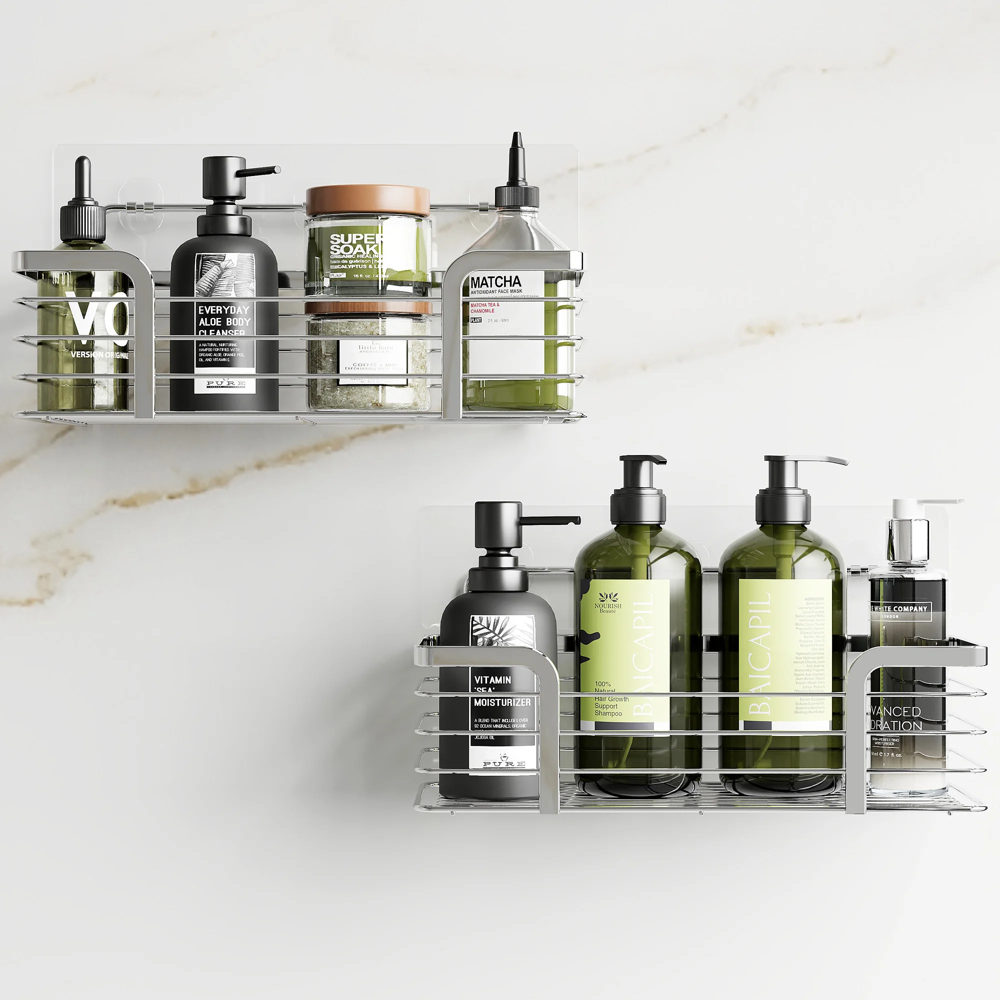 Imagem -02 - Impermeável Banheiro Prateleiras Cremalheira do Armazenamento sem Perfuração Prata Preto Cozinha Chuveiro Organizador Acessórios para Casa Pcs Aço Inoxidável