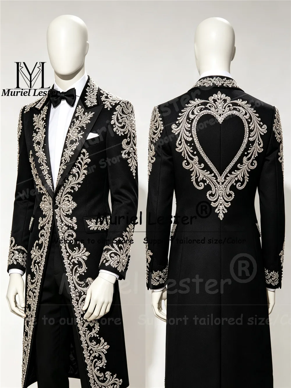 Luxury Long Suit Men Formal Party Tuxedo Customized Beadwork Rhinestone Sequin Prom Blazer Set Groom Wedding Attire Male Outfit