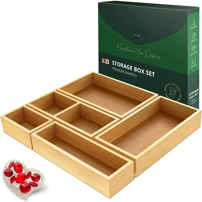 

Luxury Bamboo Drawer Organizer Storage Box, Bin Set - Multi-Use Drawer Organizer