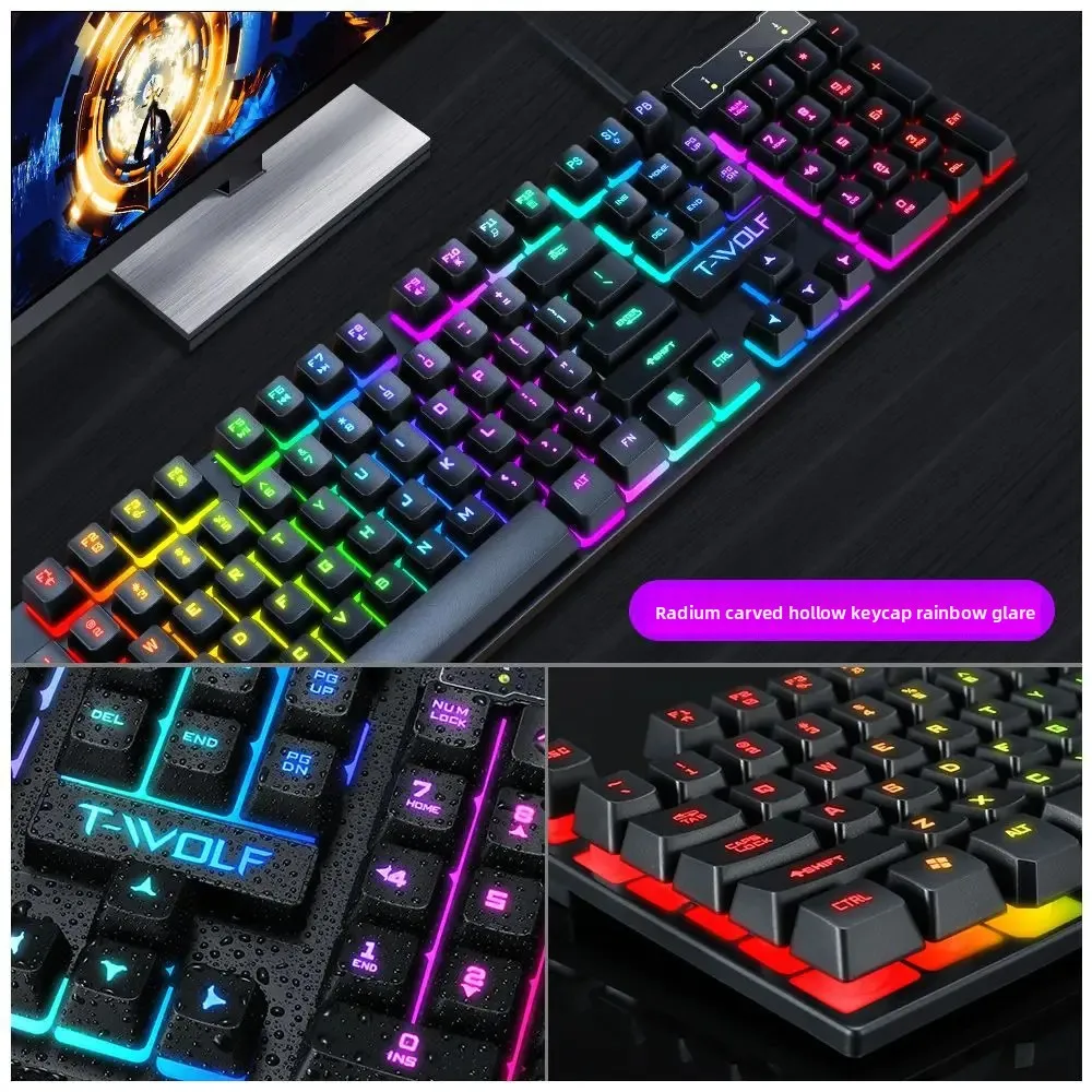 مجموعة ماوس لوحة مفاتيح الألعاب السلكية أغطية مفاتيح فيلم ميكانيكية مضيئة Tf200 Leilang إصدار لغة صغيرة #3