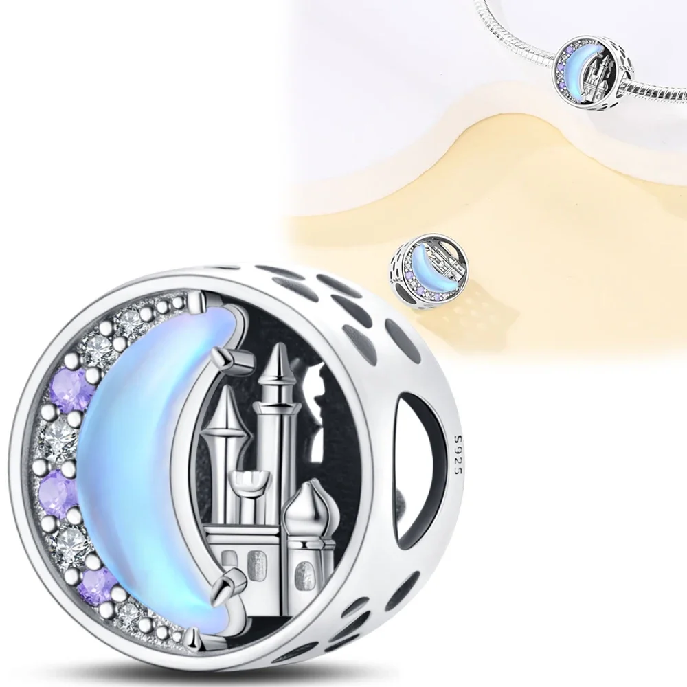 Colgante de plata de ley 925 para mujer, abalorio de unicornio, Castillo de fantasía de cuento de hadas, compatible con pulsera Pandora Original, fabricación de joyas