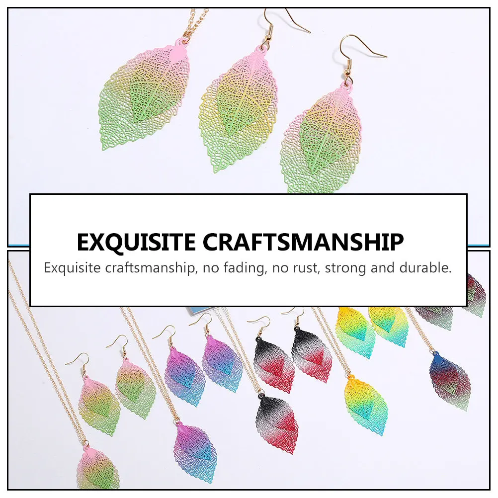 Women's Leaf Necklace and Earrings Set, Colorful Hollow Jewelry Gift for Her, Rust-Resistant & Exquisite Craftsmanship