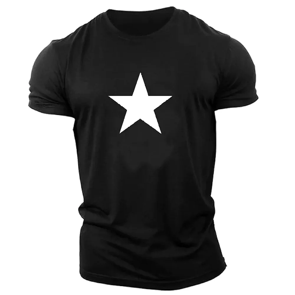 2024 Classic Vintage 3D Five Pointed Star Solid Color Printed T-shirt Casual Super Sports Breathable Men's Short Sleeved T-shirt