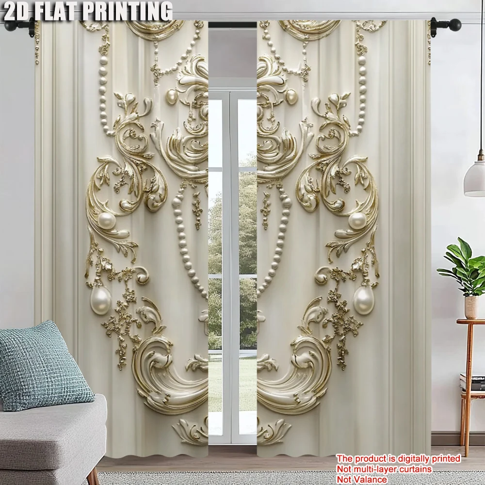 

2Pcs Traditional Boho Style Floral Print Window Curtain For Living Room Bedroom Decorative Drapery Rod Pocket Design For Easy