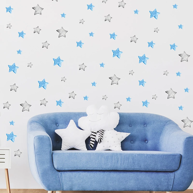 Watercolor 56 Dots Blue and Grey Stars DIY Wall Stickers Kids Room Baby Room Bedroom Nursery Room Wall Decals Home Decoration