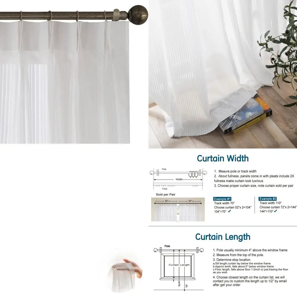 

96 Long Pinch Pleated Vertical Stripe Sheer Curtain Panels, 42 Wide, Set of 2