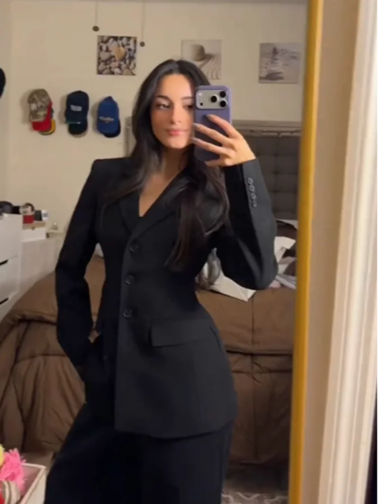 Elegant Solid Women's Blazer Coat Single Breasted Lapel Full Sleeve Slim Lady Jackets 2026 Autumn Casual Female Streetwear New