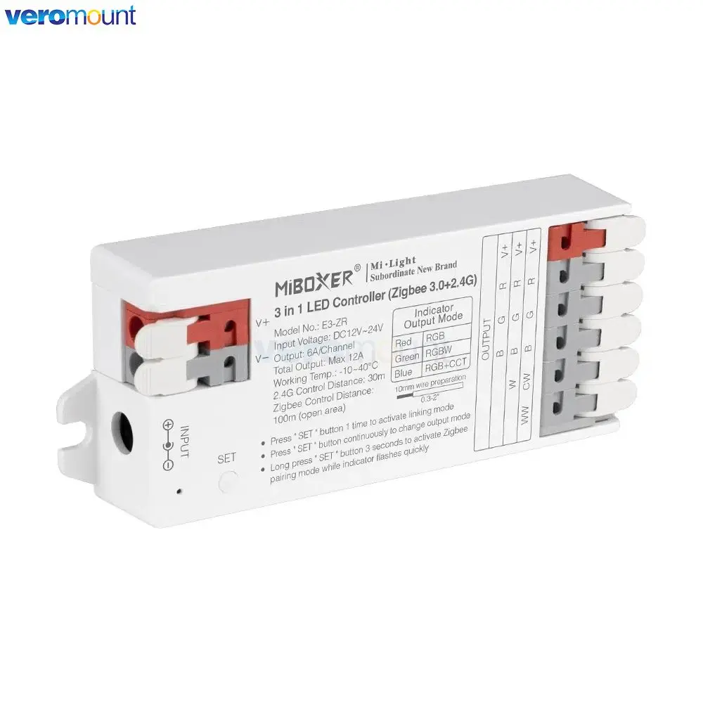 MiBoxer 2 3 in 1 LED Controller WiFi Zigbee 2.4G RF Controller for DC 12V 24V Single Color/Dual White/RGB/RGBW/RGBCCT LED Strip