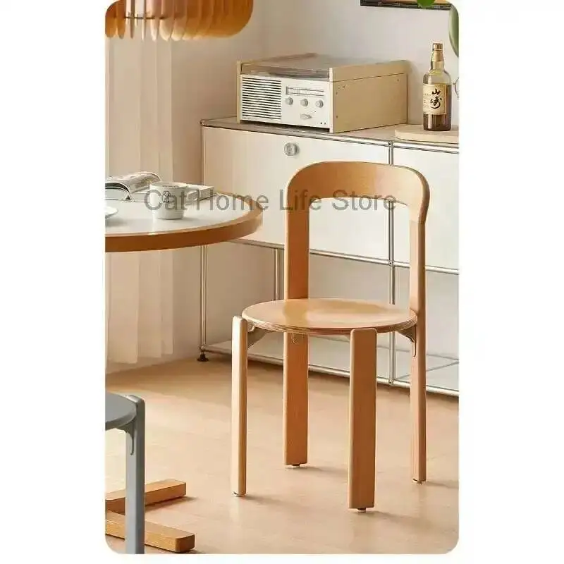 

Stackable Rey Solid Wood Chairs Dining Nordic Vintage Curved Backrest Sillas Para Comedor Chaise Salle Manger Swiss Chair