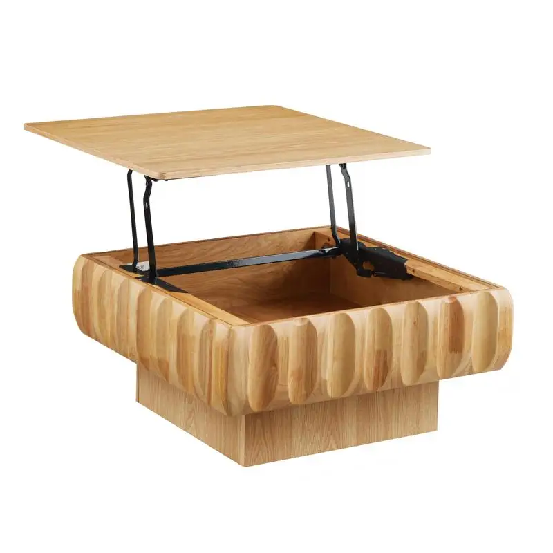 

Квадратный журнальный столик с подъемным верхом, каркасом из цельного дерева и скрытым местом для хранения вещей для гостиной