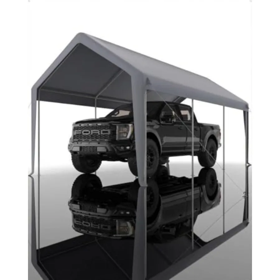 

10x20FT Carport Canopy for Outdoor Vehicle Shelter Waterproof UV-Resistant PE Tarpaulin Grey Sidewalls with Reinforced Seams