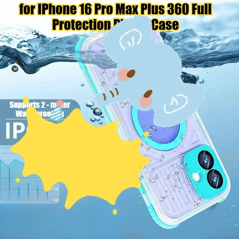 

IP68 Waterproof Dustproof Aluminium Alloy Lens Frame Phone Case for IPhone 16 Pro Max Plus 360 Full Protection Wireless Charging