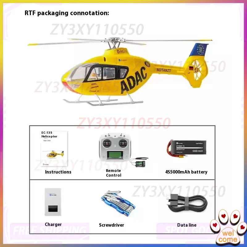 

FLYWING EC135 Вертолет с дистанционным управлением RTF, размер 470, 6 каналов, 4 лопасти, желтый, масштаб 1:16, радиоуправляемый вертолет для игрушек и хобби