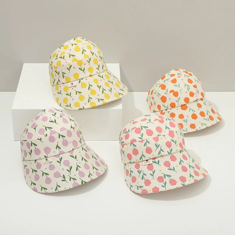 Girl Ponytails Empty Top Cap Children Sun Protection Duckbill Hat 2-6Year Baby Summer Sunshade Visors Flower Kids Baseball Caps