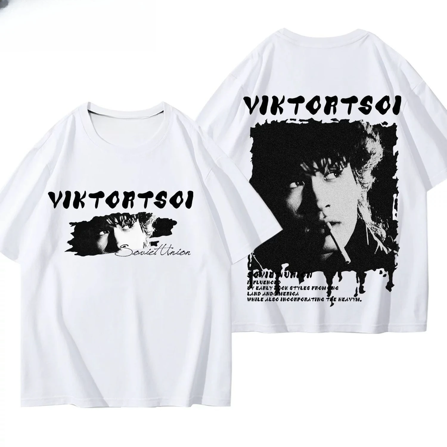 Camisetas masculinas e femininas versáteis de rock americano Victor Choi Rock Godfather Graffiti Manga curta Banda KINO soviética ao redor
