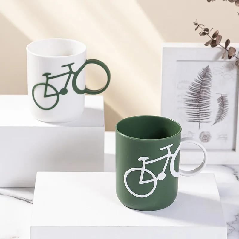 Bicycle Handle Couple Toothbrush Cup PP Mug For Juice Water Milk Student Dormitory Cups 400ml Christmas Gifts