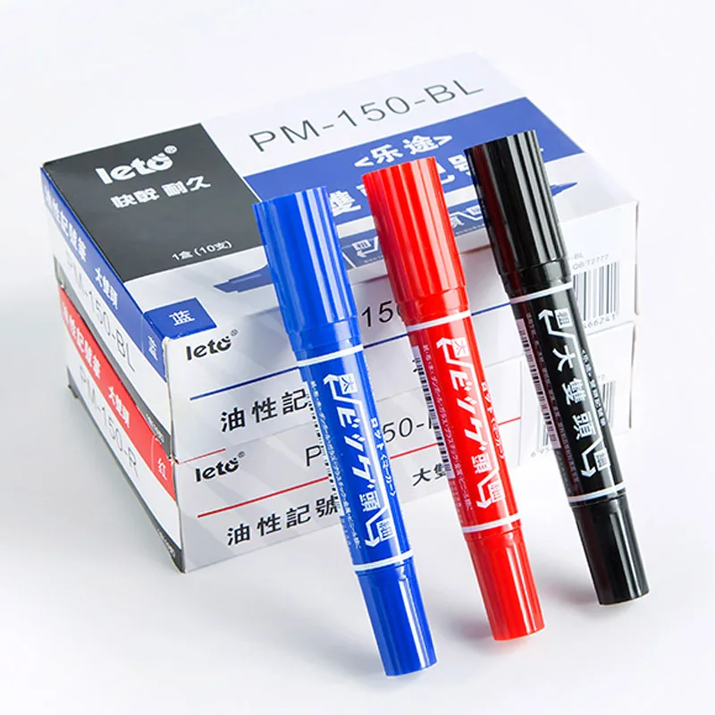 10Pcs Twin Tip Colored Permanent Markers Fine Point Waterproof Oily Black Ink for Sketchbook Painting School Art Supplies