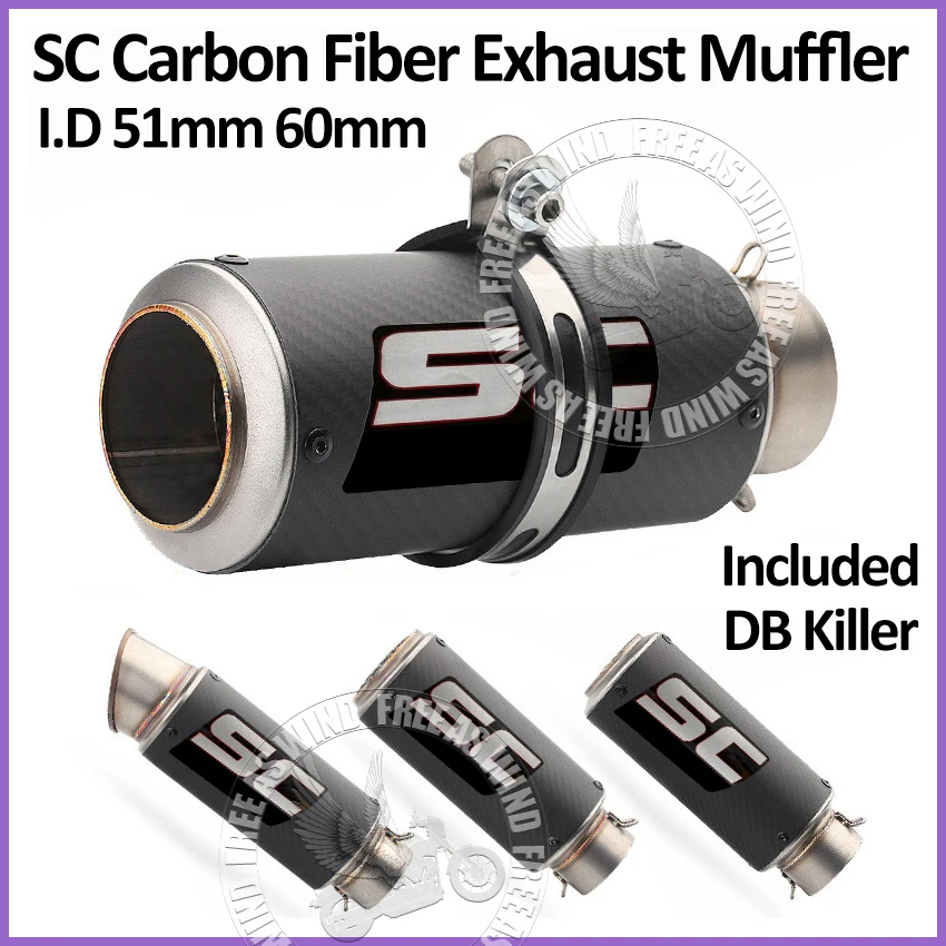 

Carbon Fiber SC Exhaust for Kawasaki400/800/900/1000 DUKE390 R6R1R3R25 CBR5001000 S1000RR ZX6R/ZX10R GSX600R/750R ID 51/60/63mm