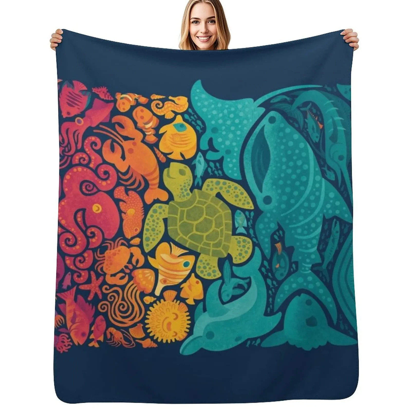 Aquatic Spectrum Throw Blanket Winter beds Sofa sofa bed funny gift wednesday Decorative Beds Blankets