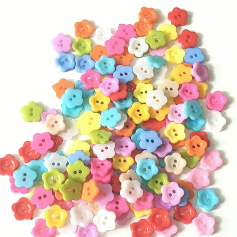 100Pcs Cute Plum Blossom Flower Buttons,Sewing Buttons Craft DIY Children\'s Handmade Buttons,Children\'s Sweater Buttons