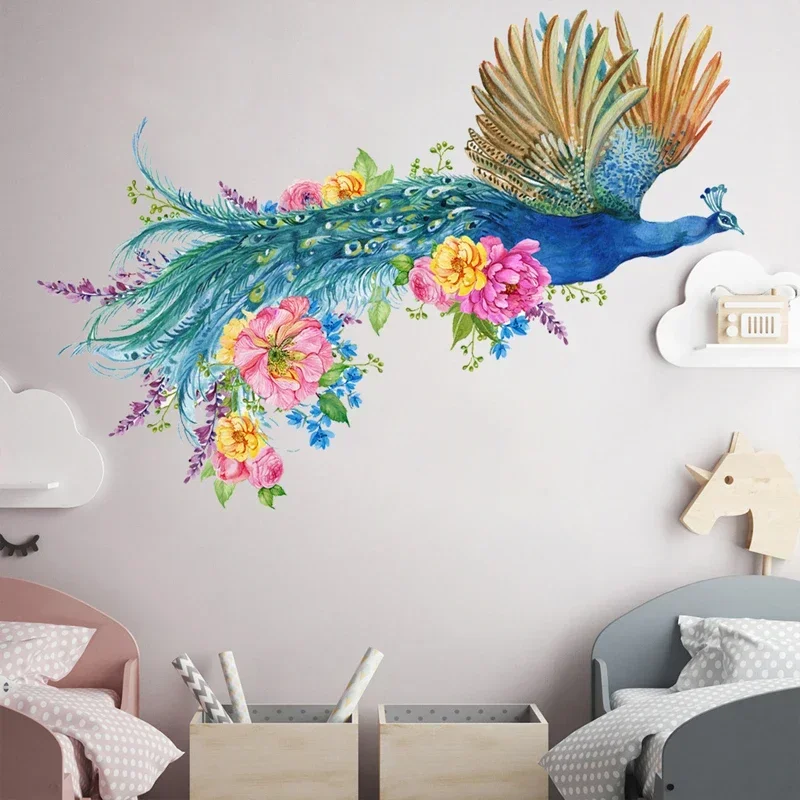 Peacock flower pattern car and wall stickers add unique natural charm to the room