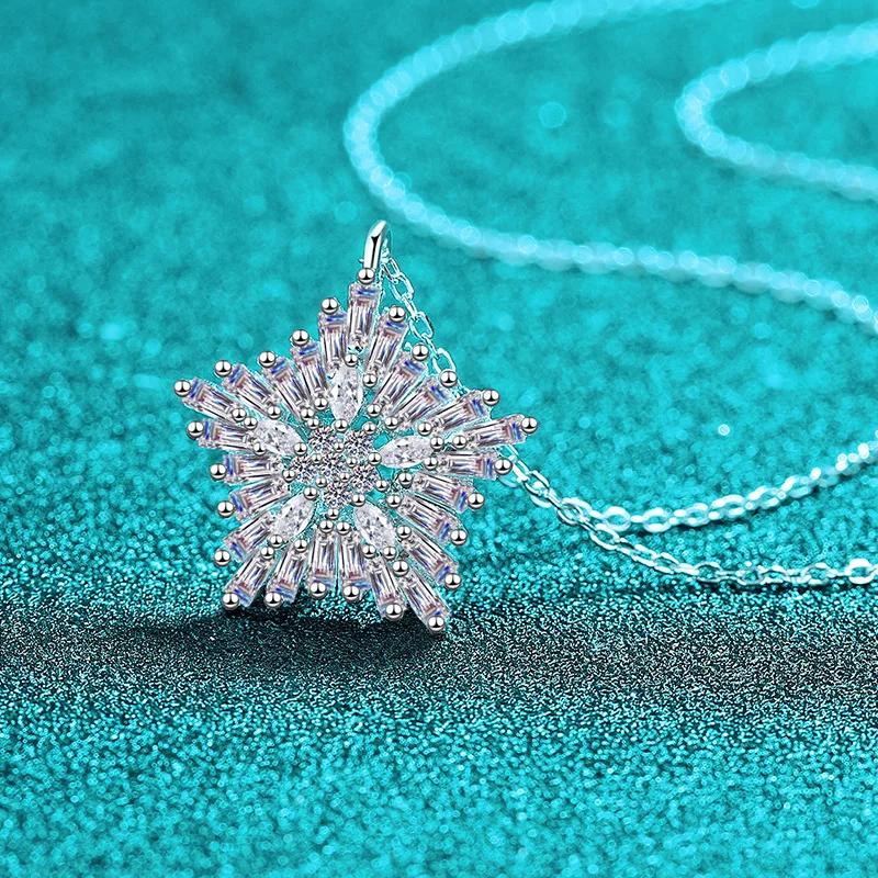 Elegant PT950 Platinum All Moissanite Pentagonal Necklace, Dazzling Five-Pointed Star Rectangular Gemstone Pendant Choker