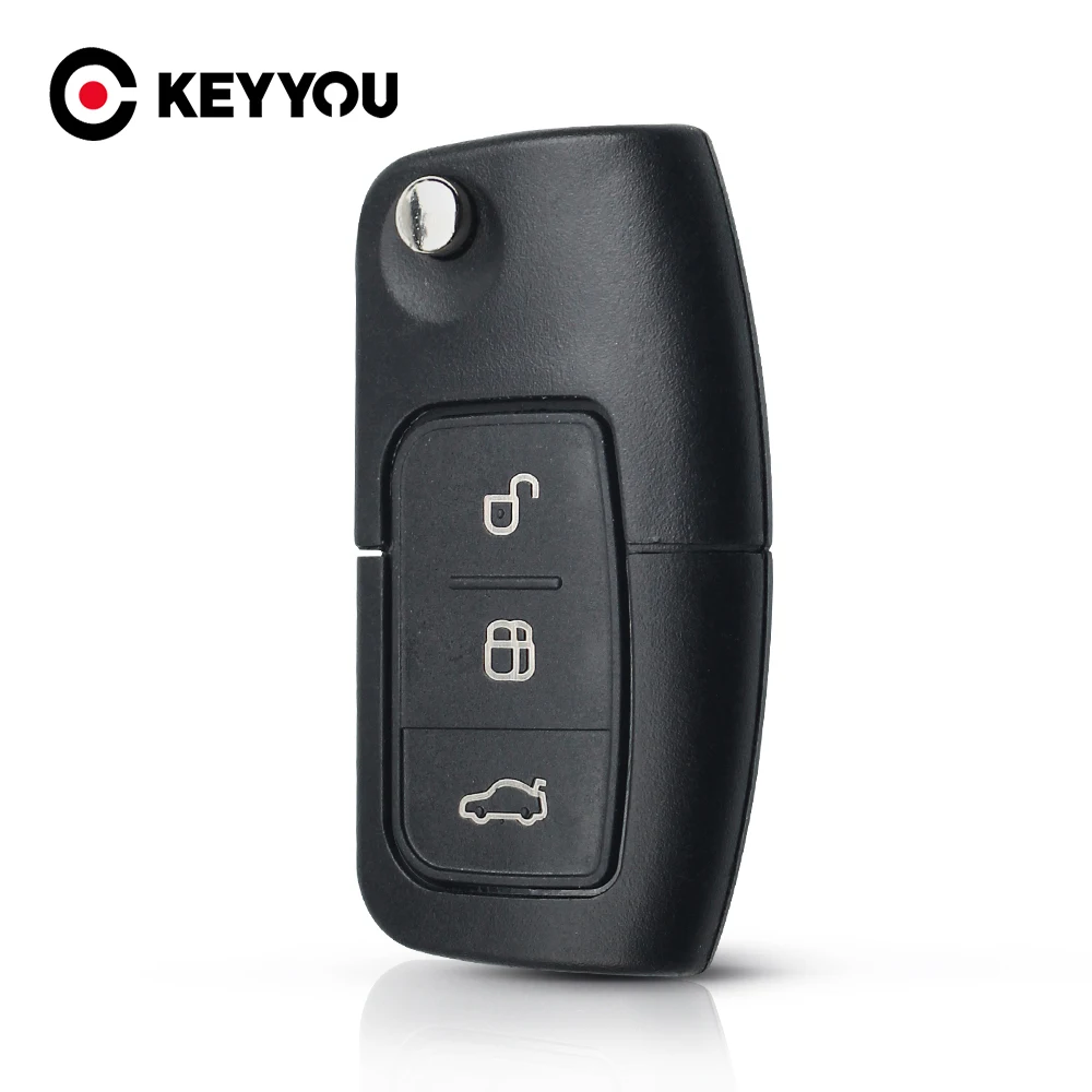 

KEYYOU 10pcs 3 Button Folding Car Key Shell Fob Cover or Ford Focus Mk1 Mondeo Transit Connect FO21 HU101 Blade