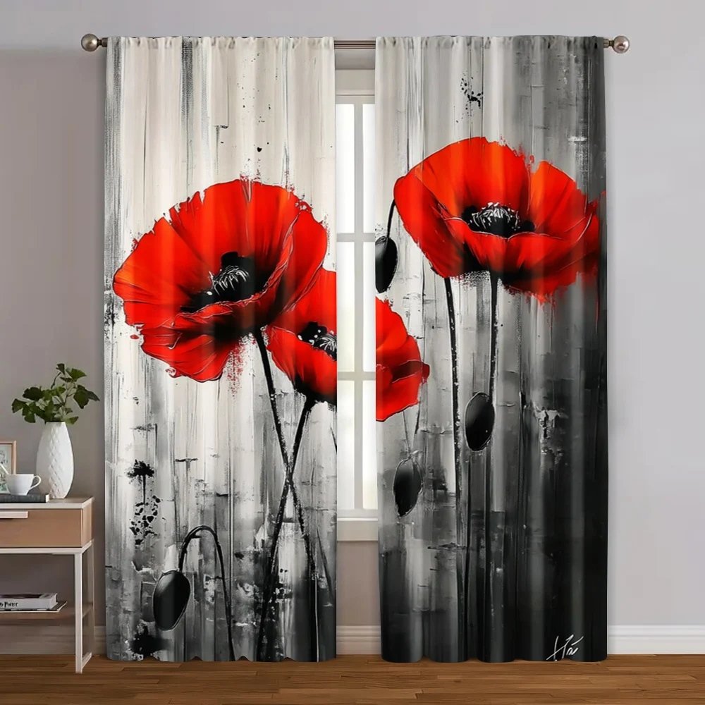 

2pcs, Pattern Curtains 2D print Spring flowers Polyester (without rod) Holiday Use for Living Room, Bedroom, Home Decor