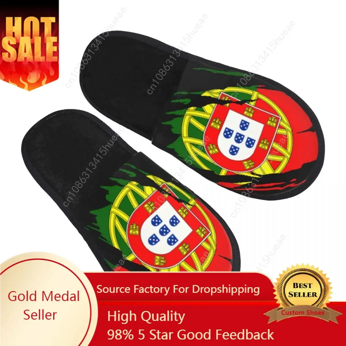 

Vintage Flag Of Portugal House Slippers Women Cozy Memory Foam Portuguese Pride Slip On Hotel Slipper Shoes