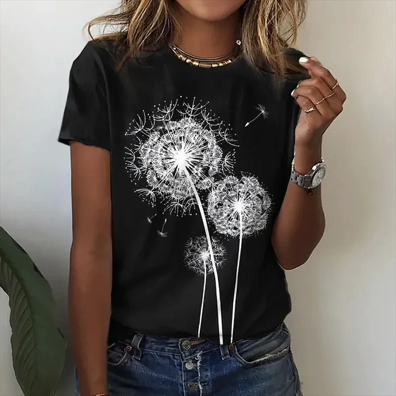 New Floral Dandelion 3D Print T-Shirts Women's Casual O-Neck Short Sleeves T Shirt Street Y2k Harajuku Tees Tops Female Clothing