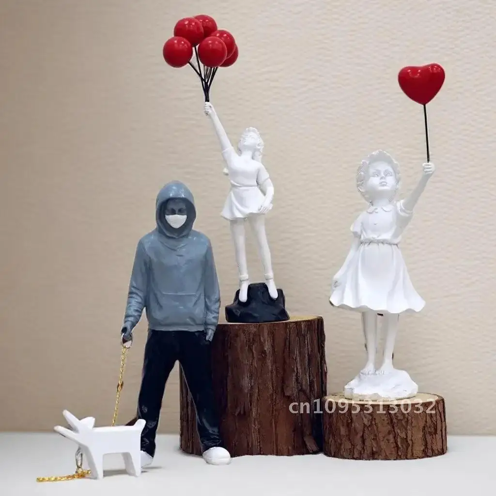 Banksy Sculpture Collection Flower Thrower Statue Pop Home Art Street Balloon Decoration Modern Girl Figurine Accessories Office