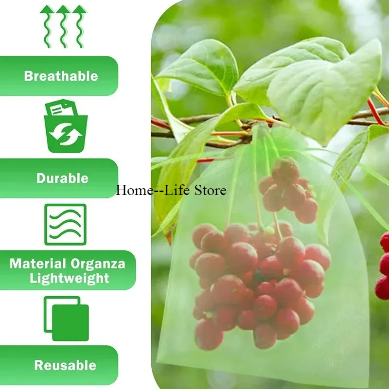 50Pcs Grape Fruit Protection Bags Graden Netting Bags with Drawstring for Plant Fruit Trees Flower Garden Cover Mesh Bags