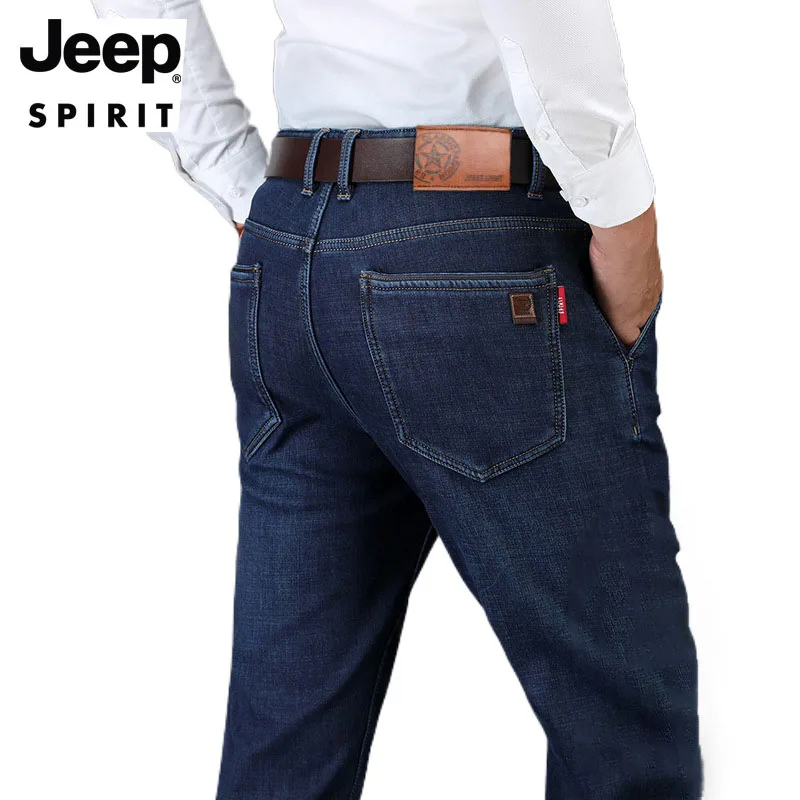 JEEP SPIRIT Winter Mens Thick Warm Jeans Classic Fleece Male Denim Pants Cotton Blue Black Quality Trousers for Men Brand Jeans