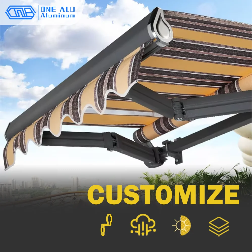 Wholesale Premium Polyester Fabric Awning LED UV Protection Outdoor Manual Hand Crank Sun Shade Canopy for Patio Garden Yard