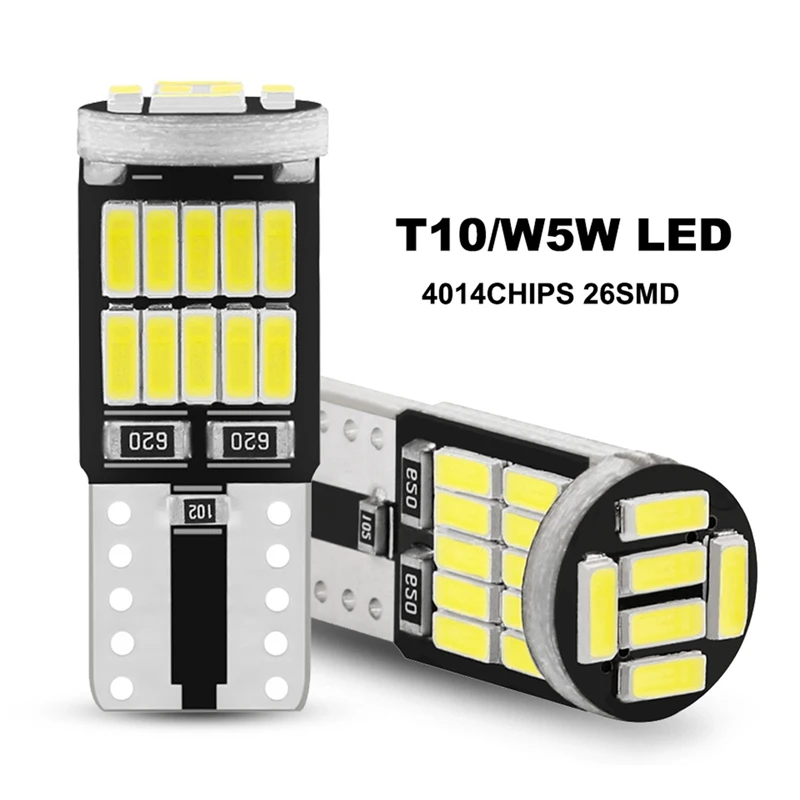 20Pcs W5W T10 LED Bulbs 4014 26SMD Car Interior Dome Roof Lamp License Plate Signal Lamp Tail Box Bulbs 12V White Light