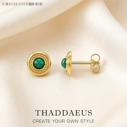 Green Stone Round Gold Stud Earrings,Europe Vintage Good Fine Jewerly For Women,2022 Brand New Gift In 925 Sterling Silver