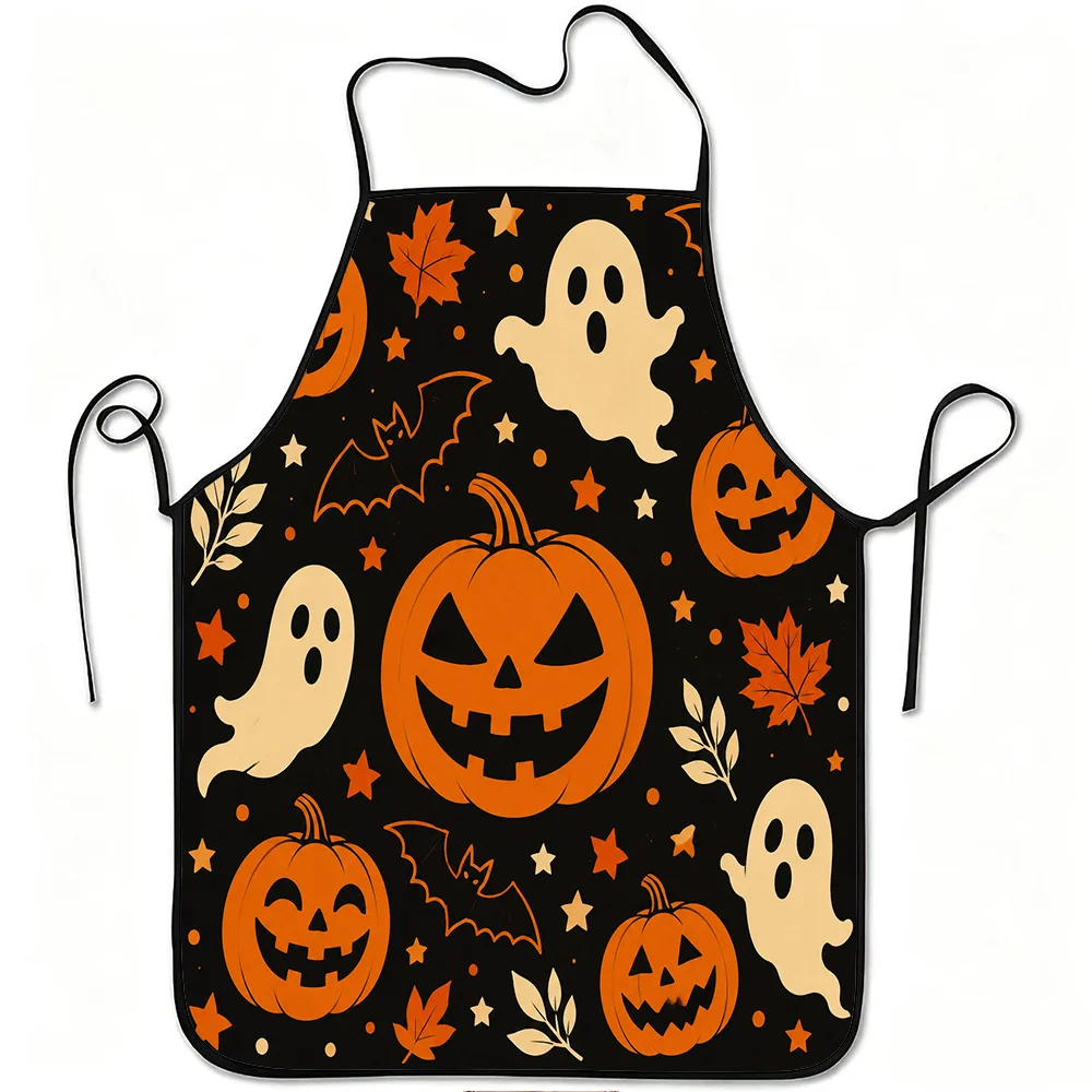 Aprons kitchen woman Men women cooking apron 1 Halloween pumpkin ghost print apron, durable and easy to clean, adjustable belt,