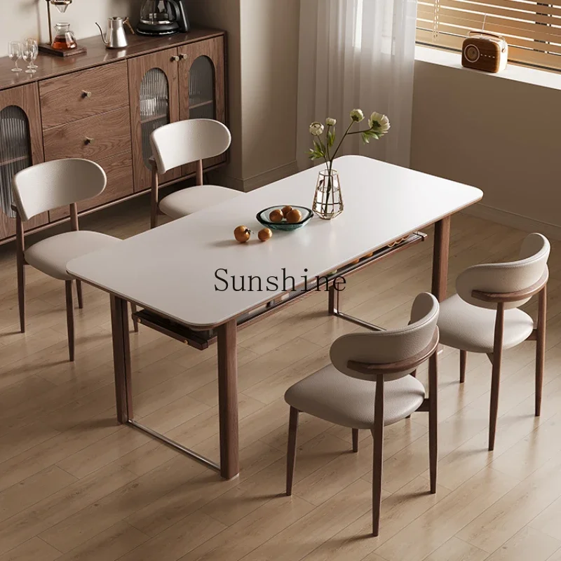 

Solid wood rock board dining table rectangular modern small-sized new Chinese dining table and chair combination