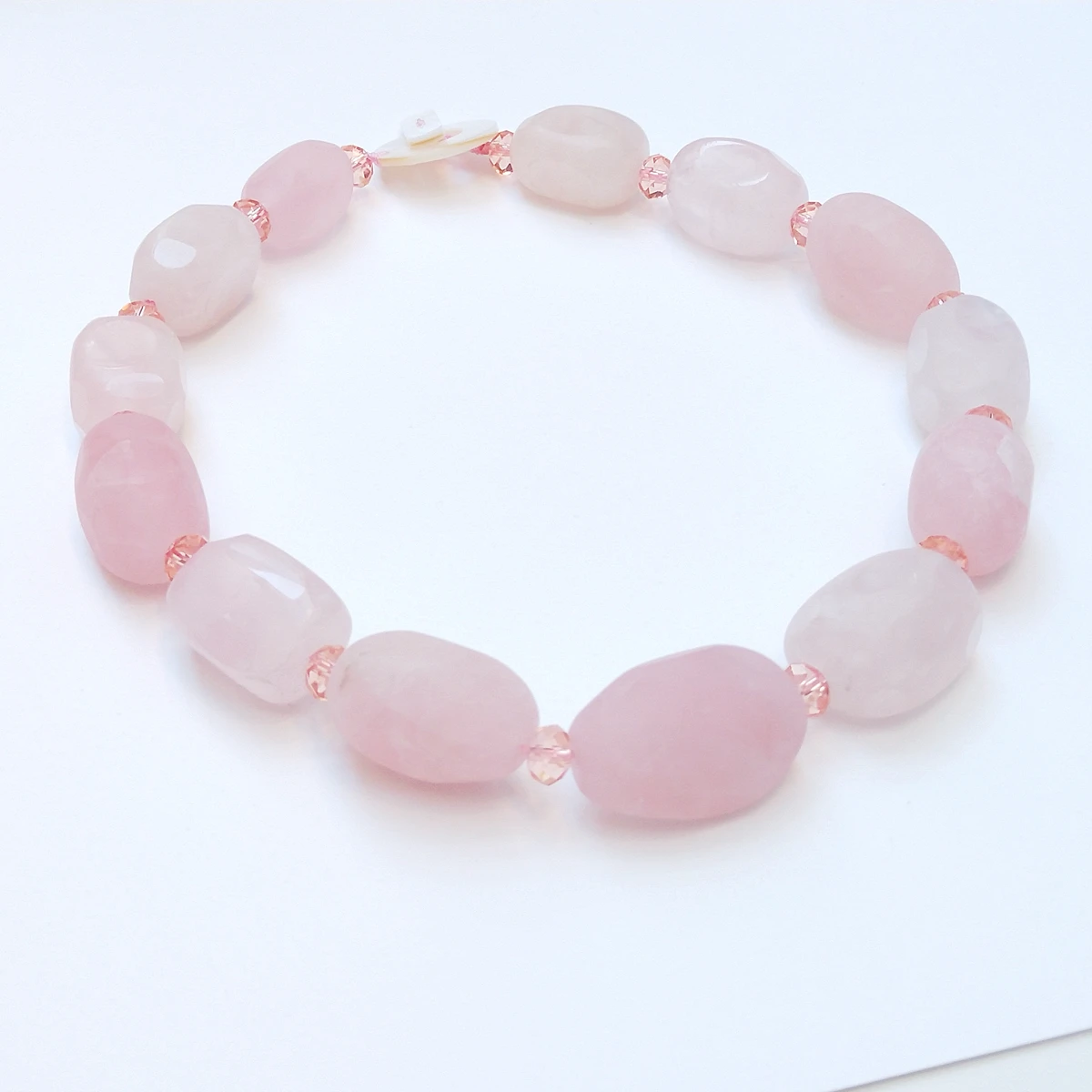 Lii Ji Real Stone Rose Quartz Pink Stone Necklace Choker Women Jewelry 44cm