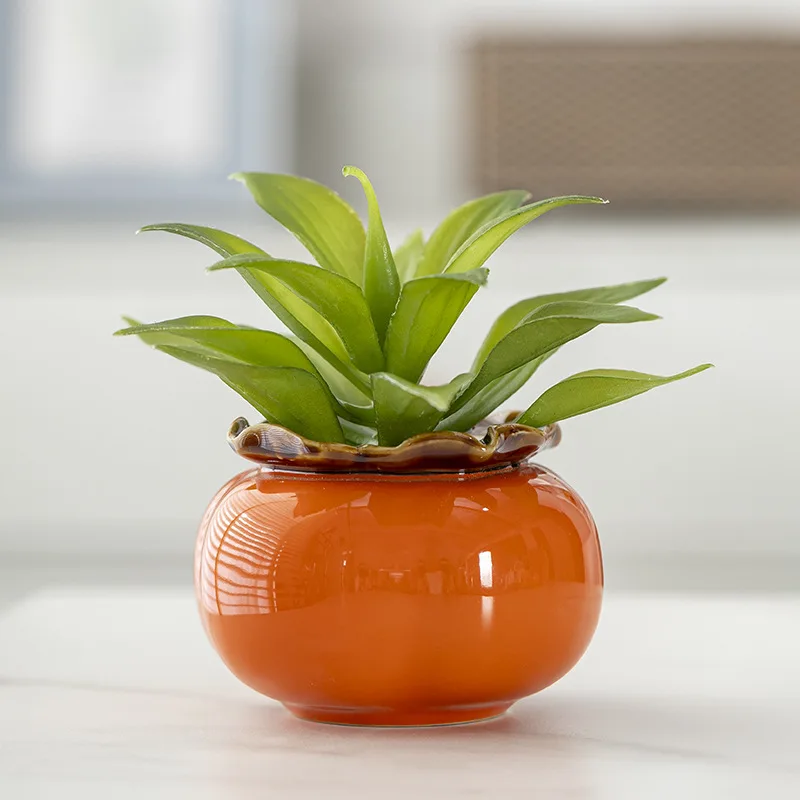 

2PCS Ceramic Persimmon Vase for Hydroponic Flowers, Creative Home Decor Housewarming Wedding Gift