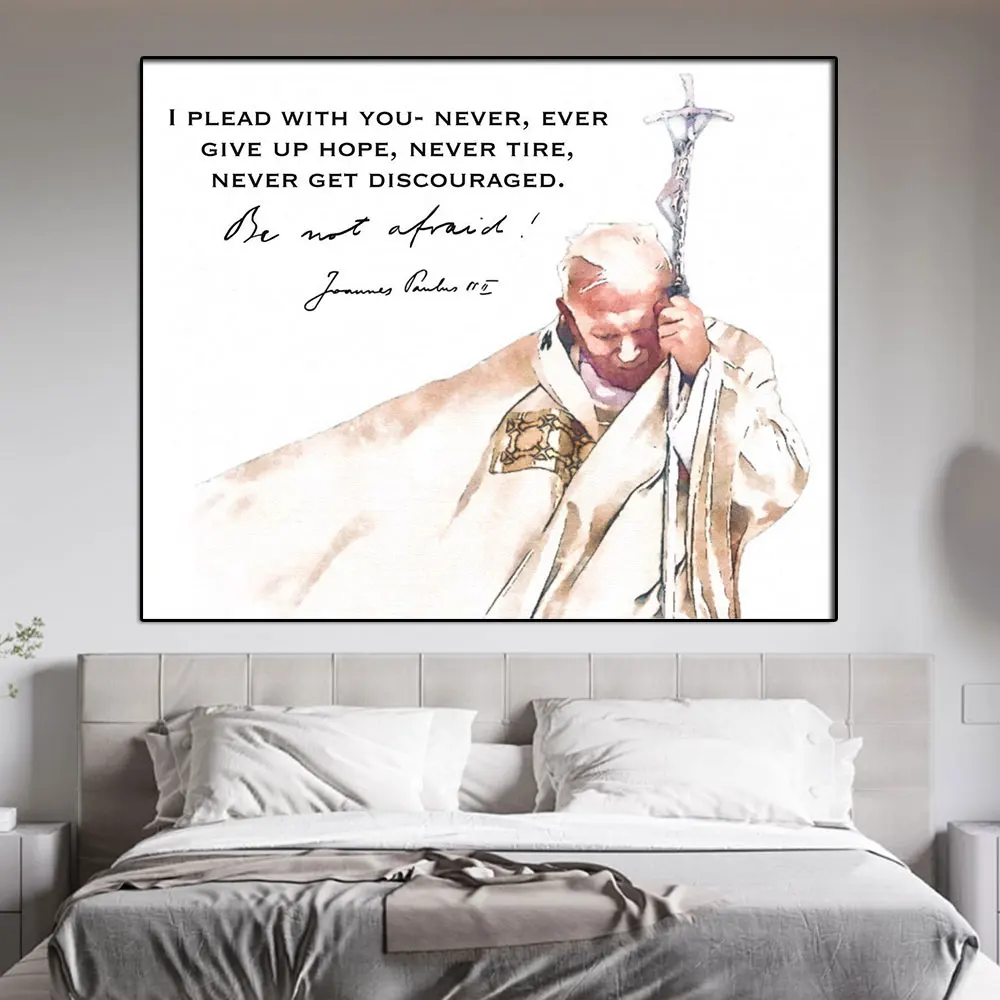 

Saint Quote Print Catholic Watercolor St John Paul II Wall Art Canvas Painting Lord Poster Be Not Afraid Picture For Room Decor