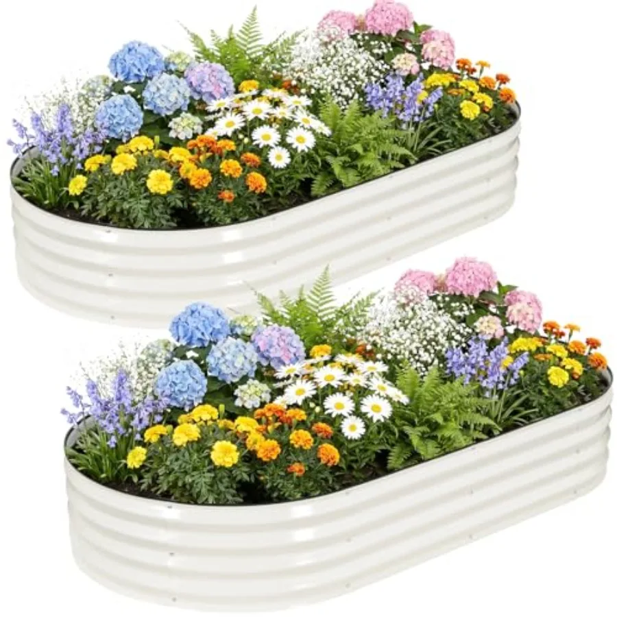 Raised Garden Bed For Outdoor Use, Galvanized Steel, White, 2-Pack With Rust-Resistant Finish And Easy Assembly