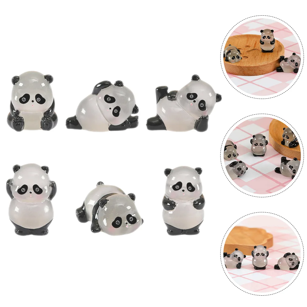 6 Pcs Micro Landscape Panda Decorations Fairy Gardens Pandas Tiny Animal Statues Miniature Adornment Model Ornaments