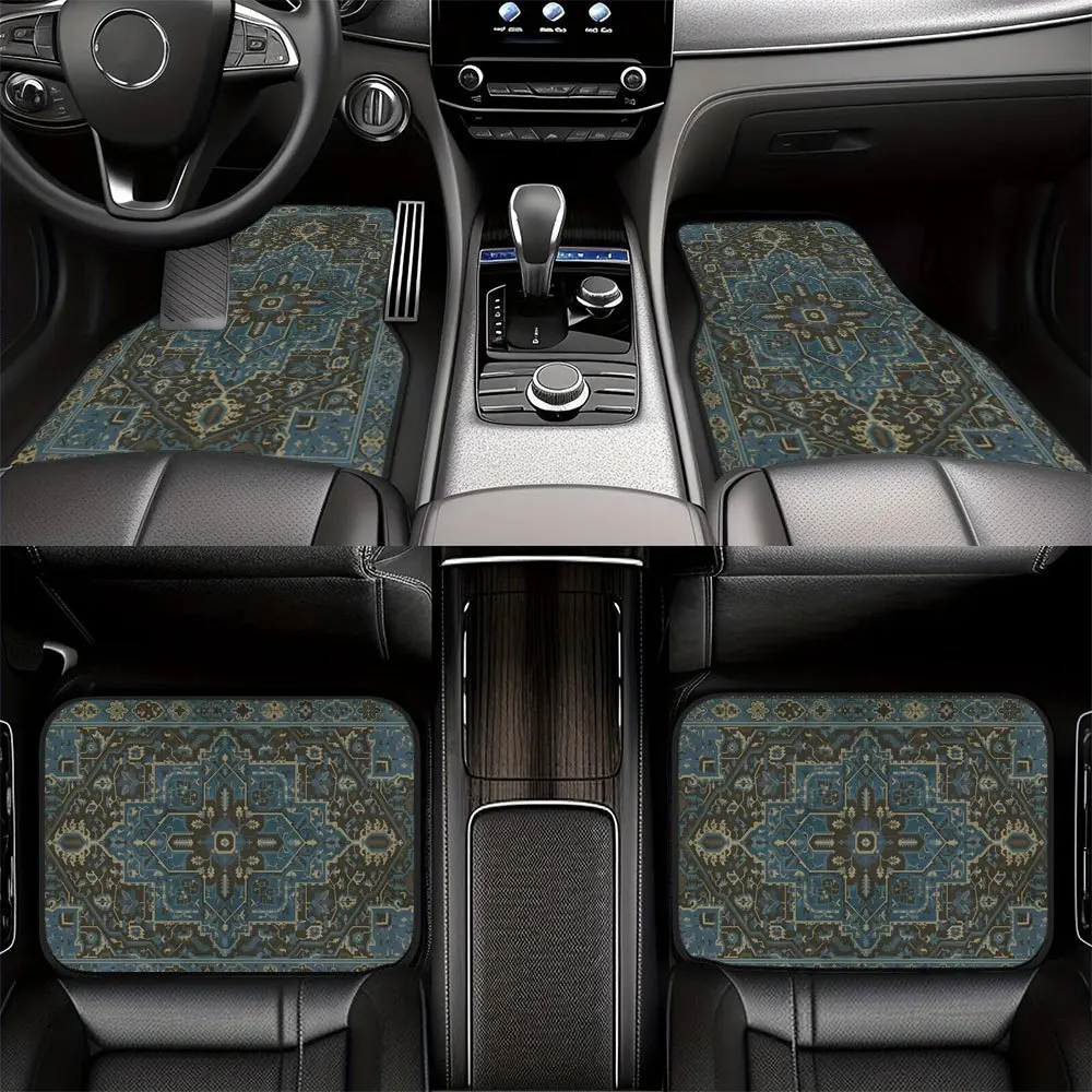 2pcs/4pcs Bohemian Retro Teal Car Floor Mat Set - Durable And Easy-to-clean Material, Suitable For All Car Models - Suitable For