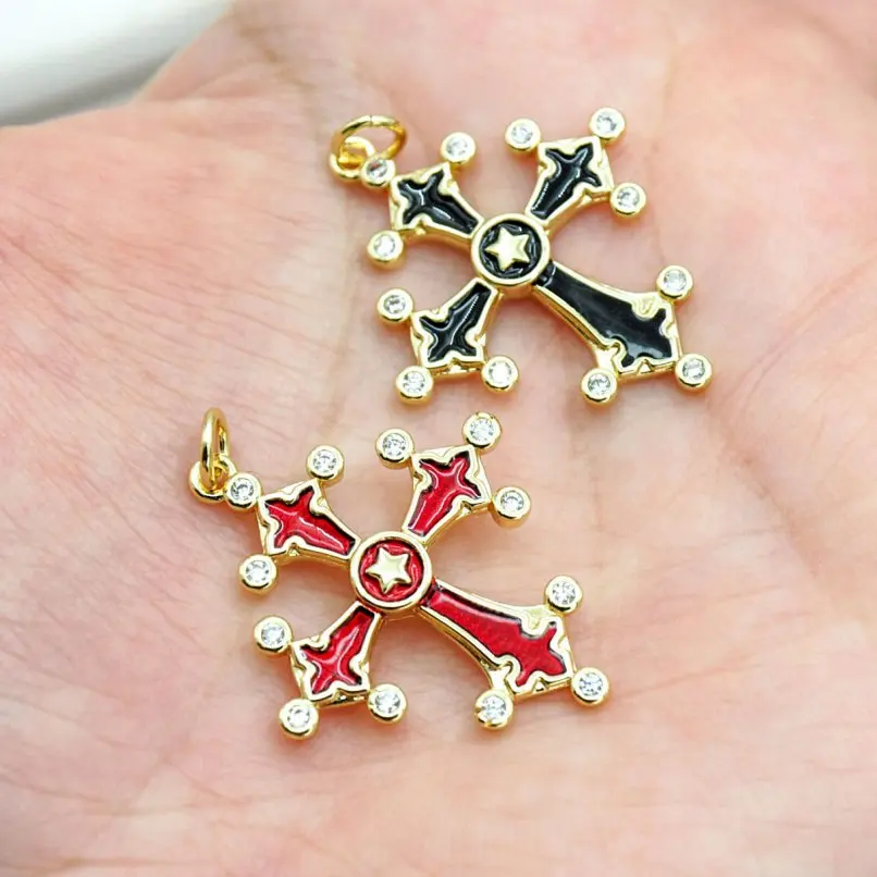 

1Pcs Enamel Invisible Setting Pendant Copper Gold Color Jesus Christian Crisscross Cross Star Cubic Zirconia Jewelry