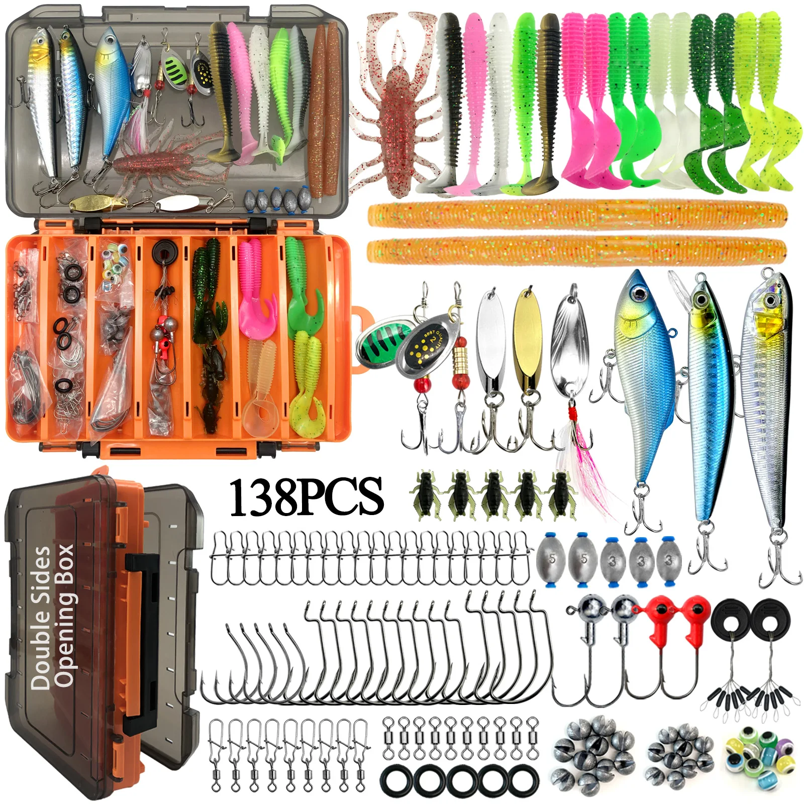 26/30/258/138/139pcs Fishing Lures Set Soft Hard Baits Metal Jig Spoon Gear Layered For Bass Pike Crankbait Tackle Accessories