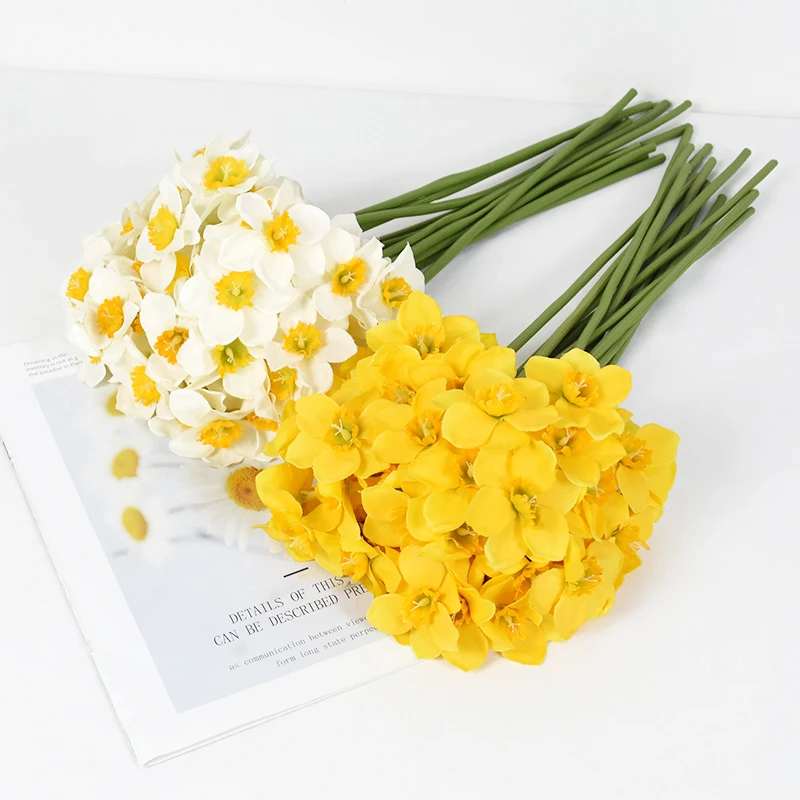 

6pcs Artificial Narcissus Flower Bouquet Home Garden Room Desktop Fake Flower Decoration Wedding Festival Party Daffodil Decor