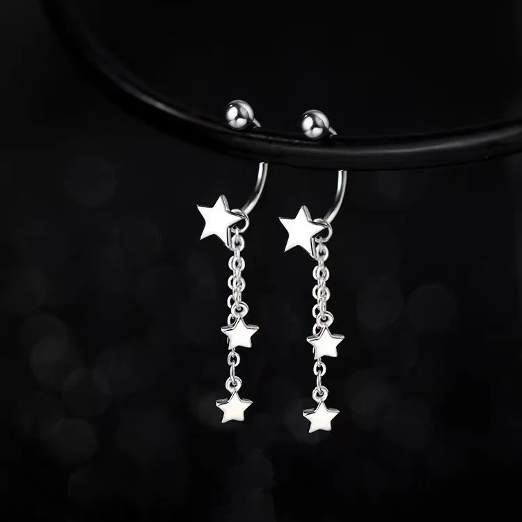Silver Color Minimalist Star Screw Bead Stud Earrings for Charm Women Cute Fashion Jewelry Chain Tassel Accessories