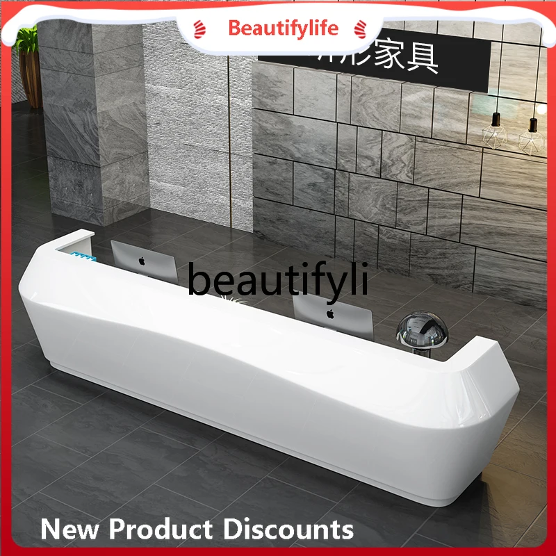 

ss Asmt03A Front Desk Reception Simple Modern Curved Cashier Desk Company Office Store Service Desk White Lacquer